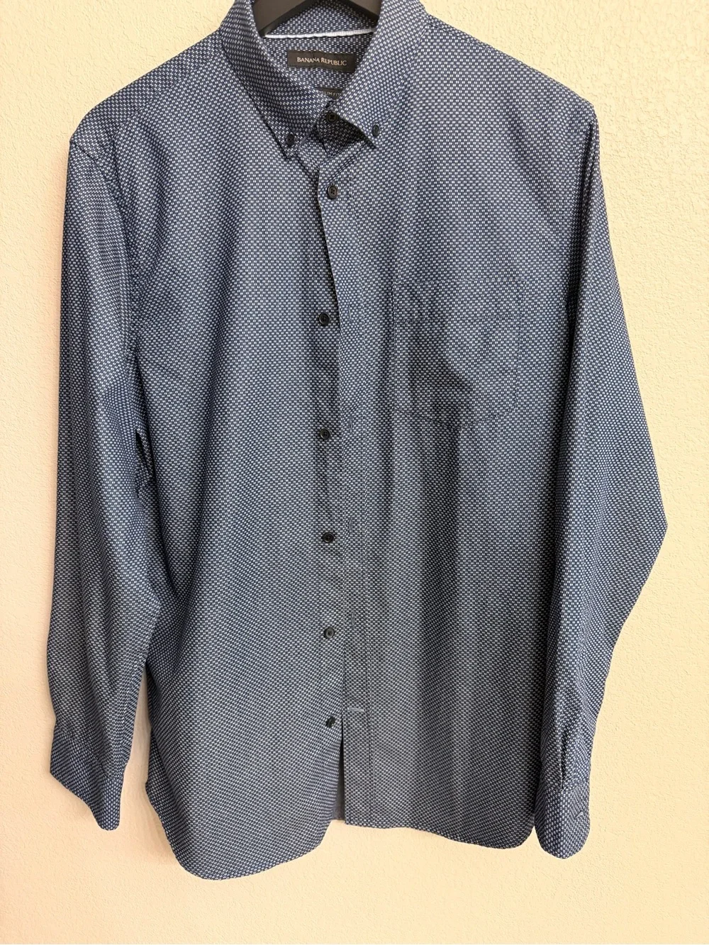 Banana Republic Navy Micro-Pattern Button-Down Shirt Grant Slim Fit Size M